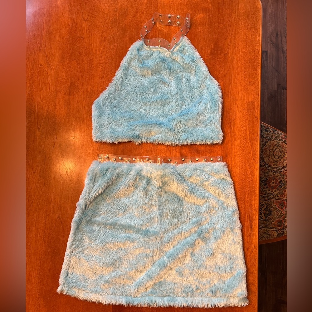 Mini Skirt & Halter Top set Faux Fur
